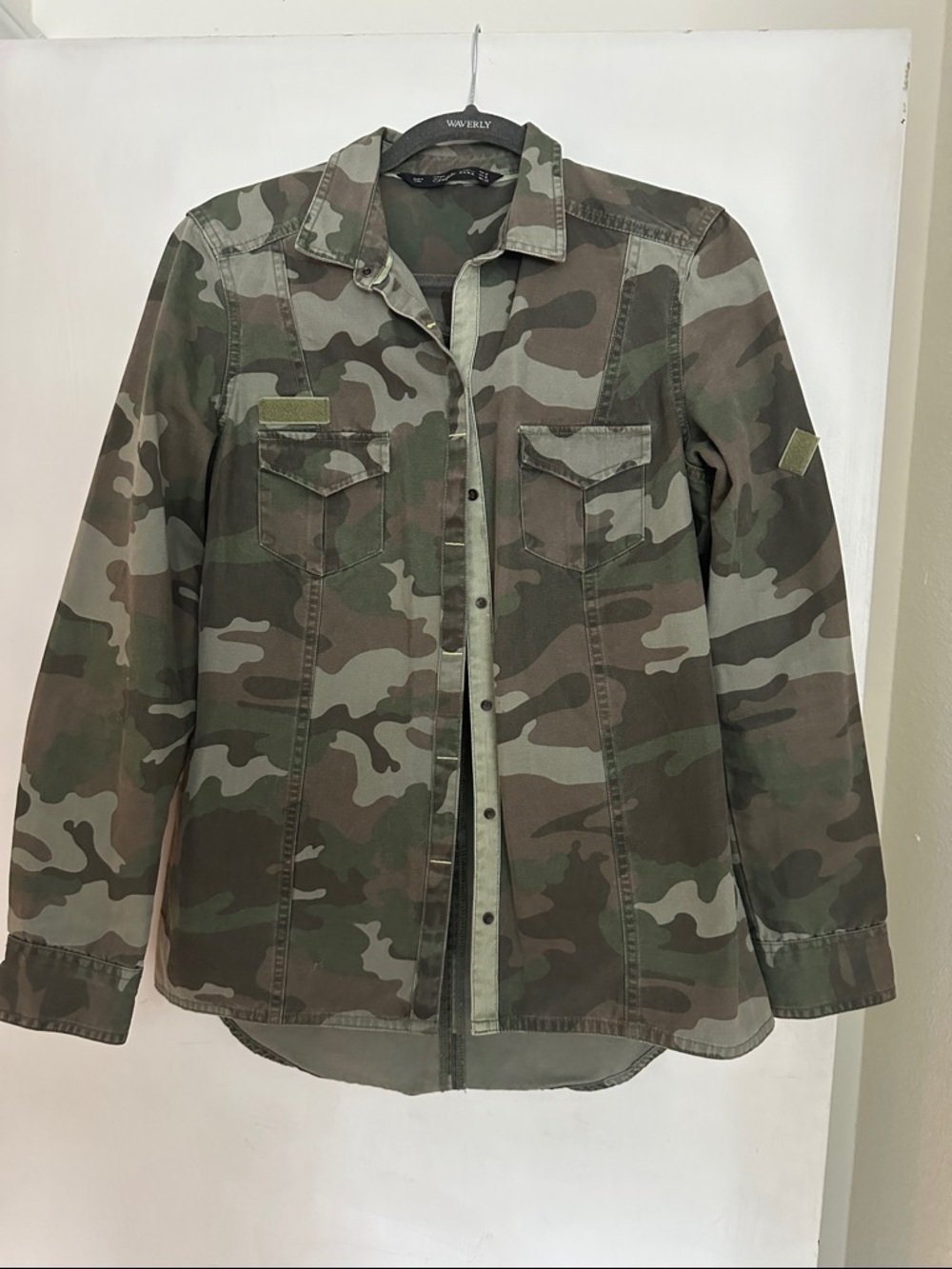 Zara Women's Camouflage Button-Down Shirt Jacket - Olive Green/Brown